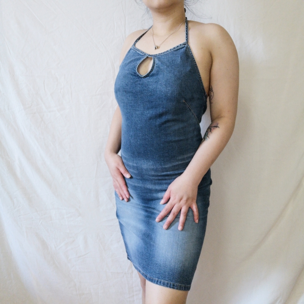 Vintage RFL Ready for Life Halter Denim Dress